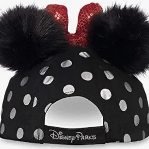 NWT Disney Minnie Mouse Polka Dot Pom Pom Baseball Cap with Bow Black Disney Parks Minnie Pom Pom Silver Polka Dot Sequin Bow  main image 4